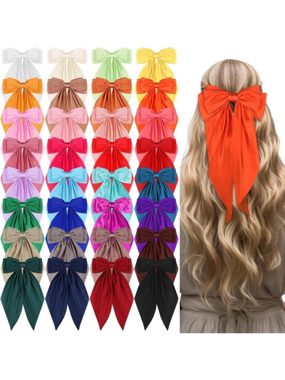 32Pcs Oversized Satin Hair Bows for Women | Silky Large Hair Ribbons & Clips